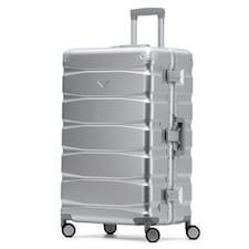 Flight Knight Premium Travel Suitcase - 8 Wheels Built-in TSA Lock Aluminium Frame, ABS Hard Shell Carry on Check in Luggage - 100+ Airlines Approved Silver | Large