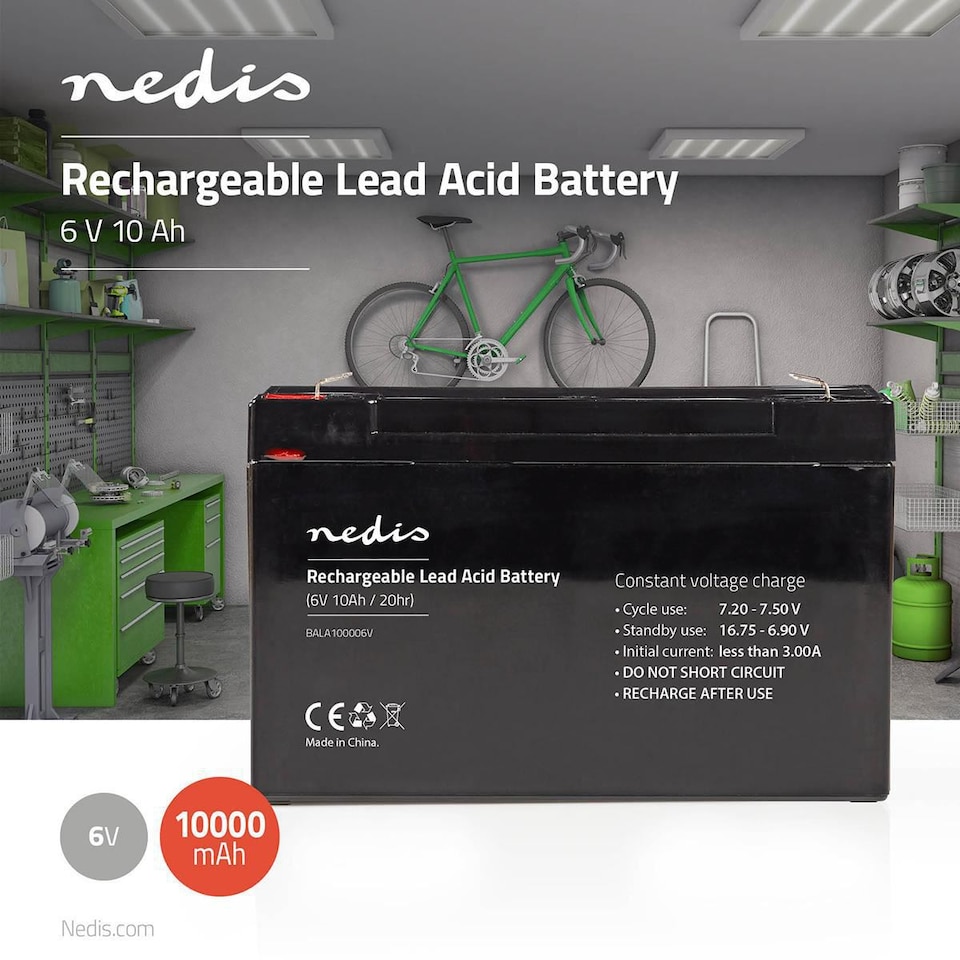 image 1 of Nedis Lead-Acid Battery Rechargeable 6v 6 Volt 10.0h 10000mAh Sealed 151 mm x 50 mm x 95 mm