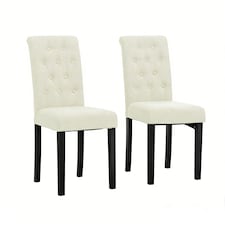 Set of 2 Tufted Button Back Fabric Dining Chairs Cream by MCC Direct