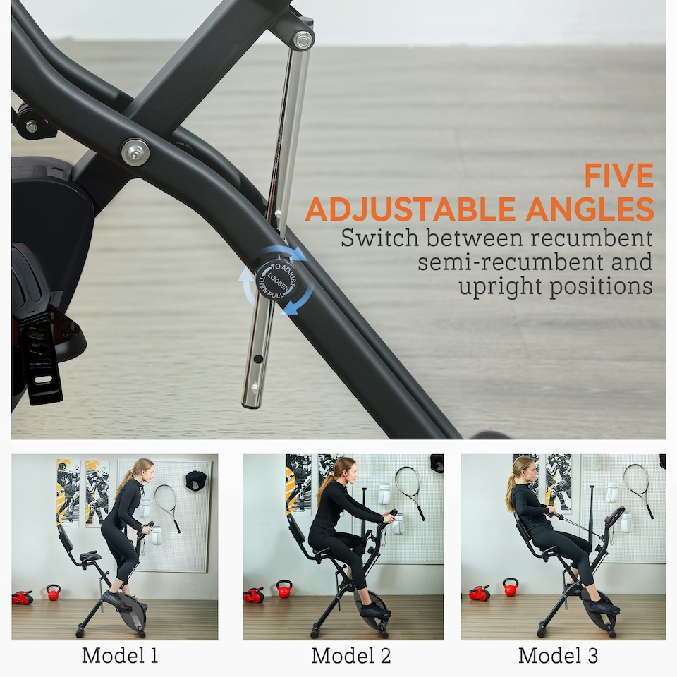 image 1 of SPORTNOW Folding Exercise Bike with Arm Bands and Hand Pulse Sensor, Black