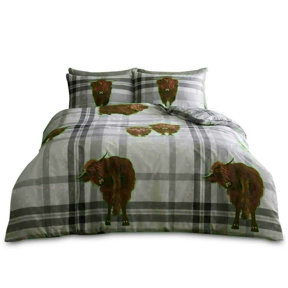 image 1 of Hector The Highland Duvet Cover Set Reversible Polycotton Beddings Multi | Double