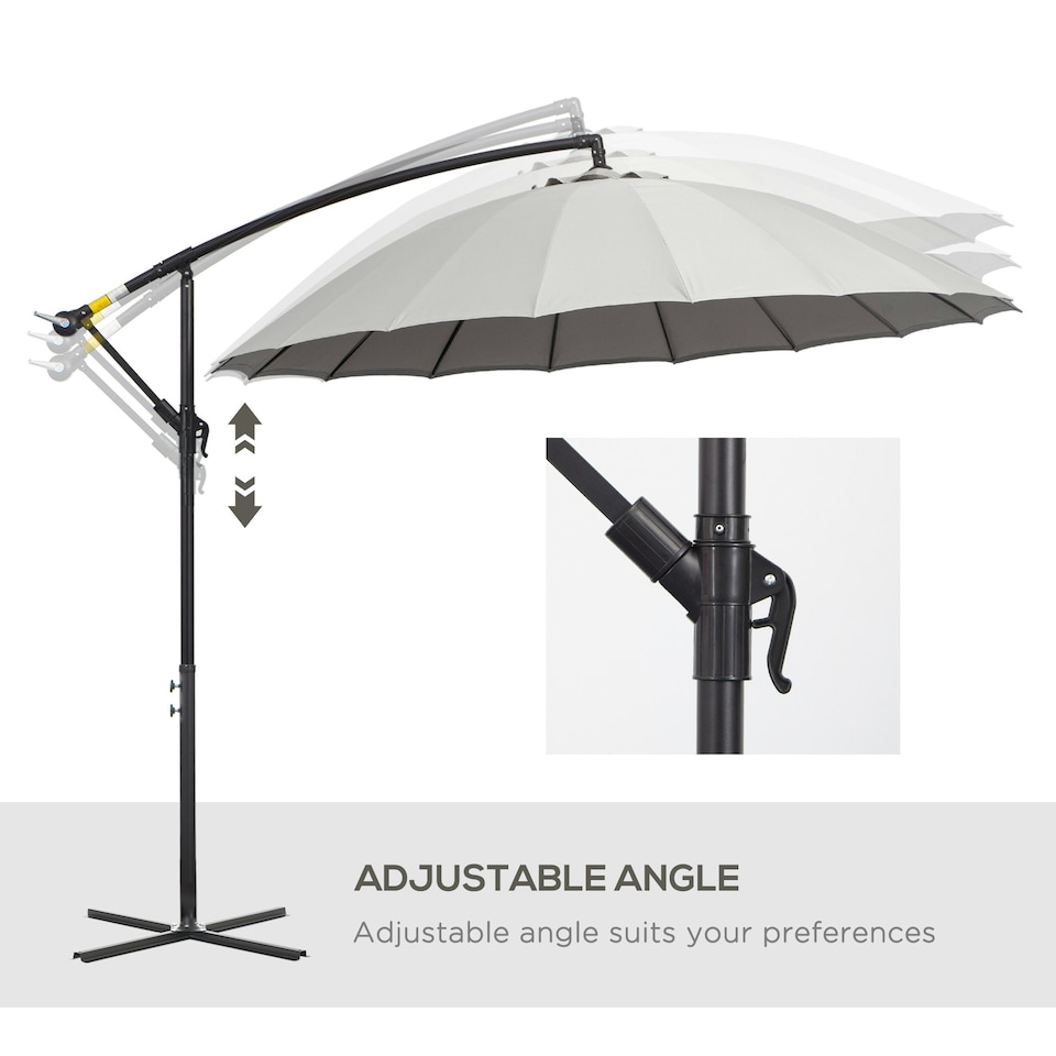 image 1 of Outsunny 3(m) Cantilever Shanghai Parasol w/ Crank Handle, Cross Base, Grey