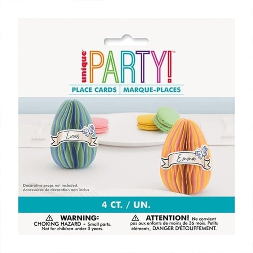 image 1 of Easter Egg Shaped 3D Honeycomb Customisable Place Card Decorations - Pack of 4