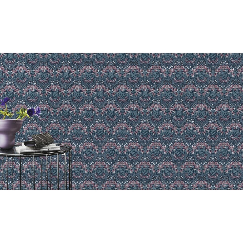 image 1 of Rasch Sophia Floral Vinyl Wallpaper | Blue | Blue/Pink | 1