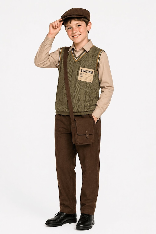 image 1 of Boys WW2 Evacuee Costume World Book Day 1940s Wartime Fancy Dress Kids Childs Outfit (Medium 7-9 Years)