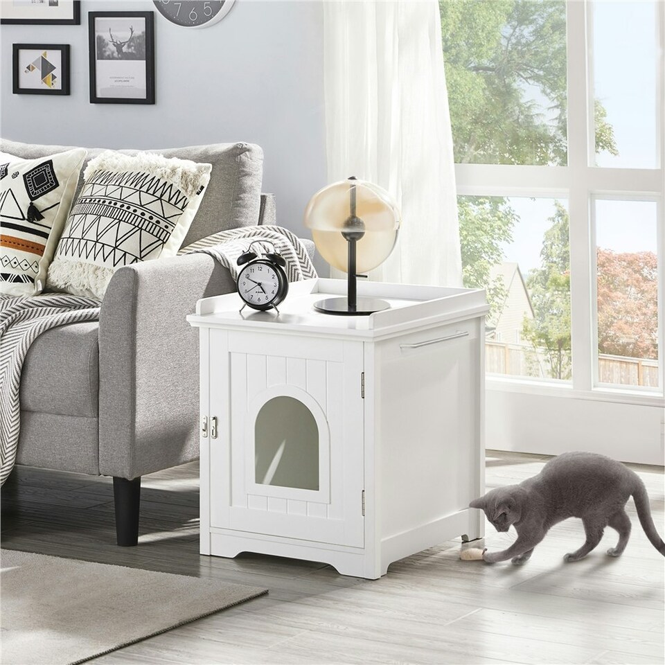 image 1 of Yaheetech Cat Litter Box Furniture Enclosure White | One Size