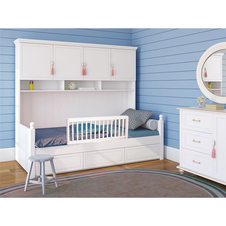 image 1 of Safetots Narrow Wooden Bed Guard, White, 38cm High x 90cm Wide, Toddler Bedrail for Safety, Secure Child Bed Rail