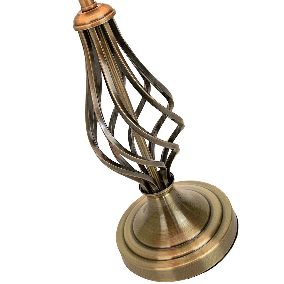 image 1 of Traditional Antique Brass Table Lamp with Barley Twist Base and Linen Shade | Gold