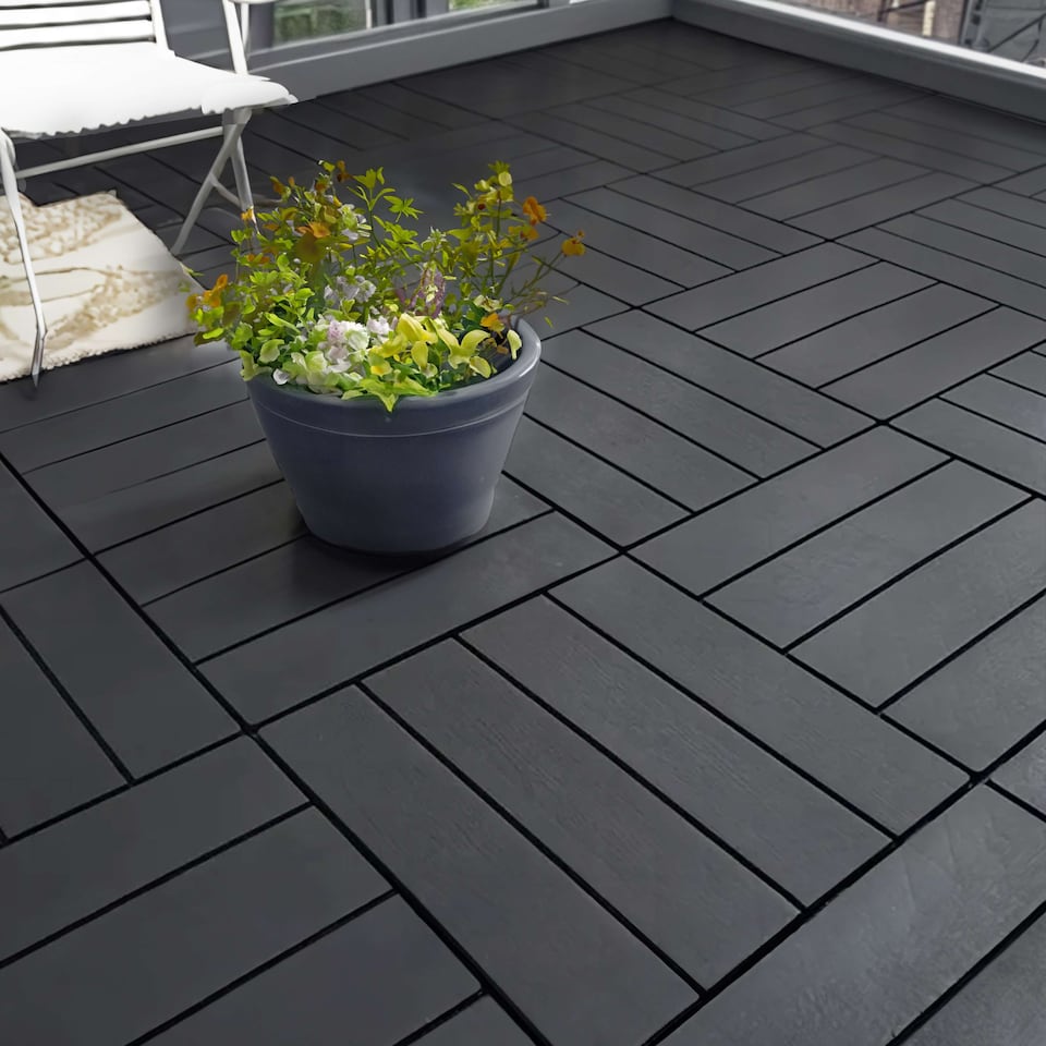 image 1 of Polydeck PVC Interlocking Decking Tiles - Black | Black | Pack of 12