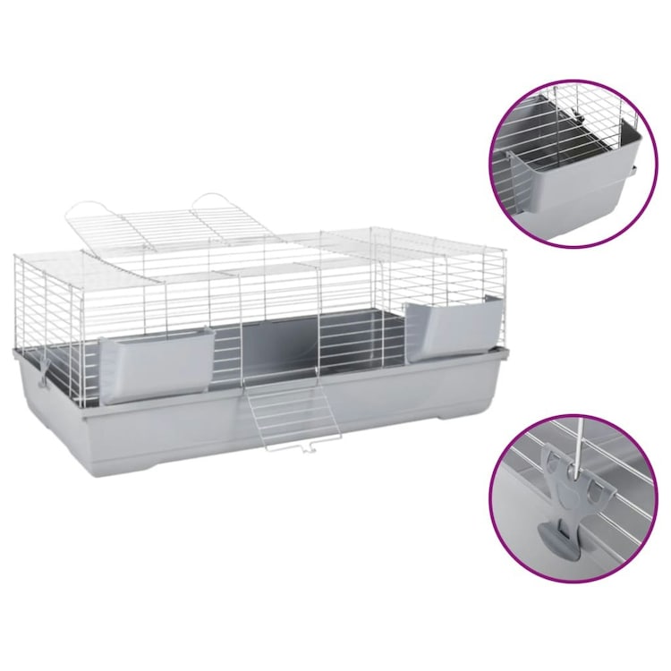 Small Animal Cage Grey 118X59X46 Cm Polypropylene And Metal