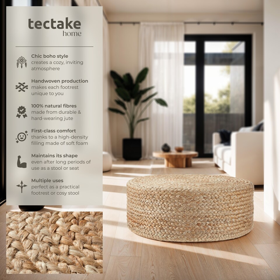 image 1 of Footstool Banno - oval shape, boho style, natural jute fibres