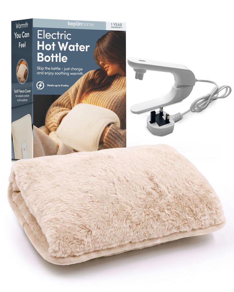 image 1 of Keplin Rechargeable Electric Hot Water Bottle Flannel Cover Auto Shut Off