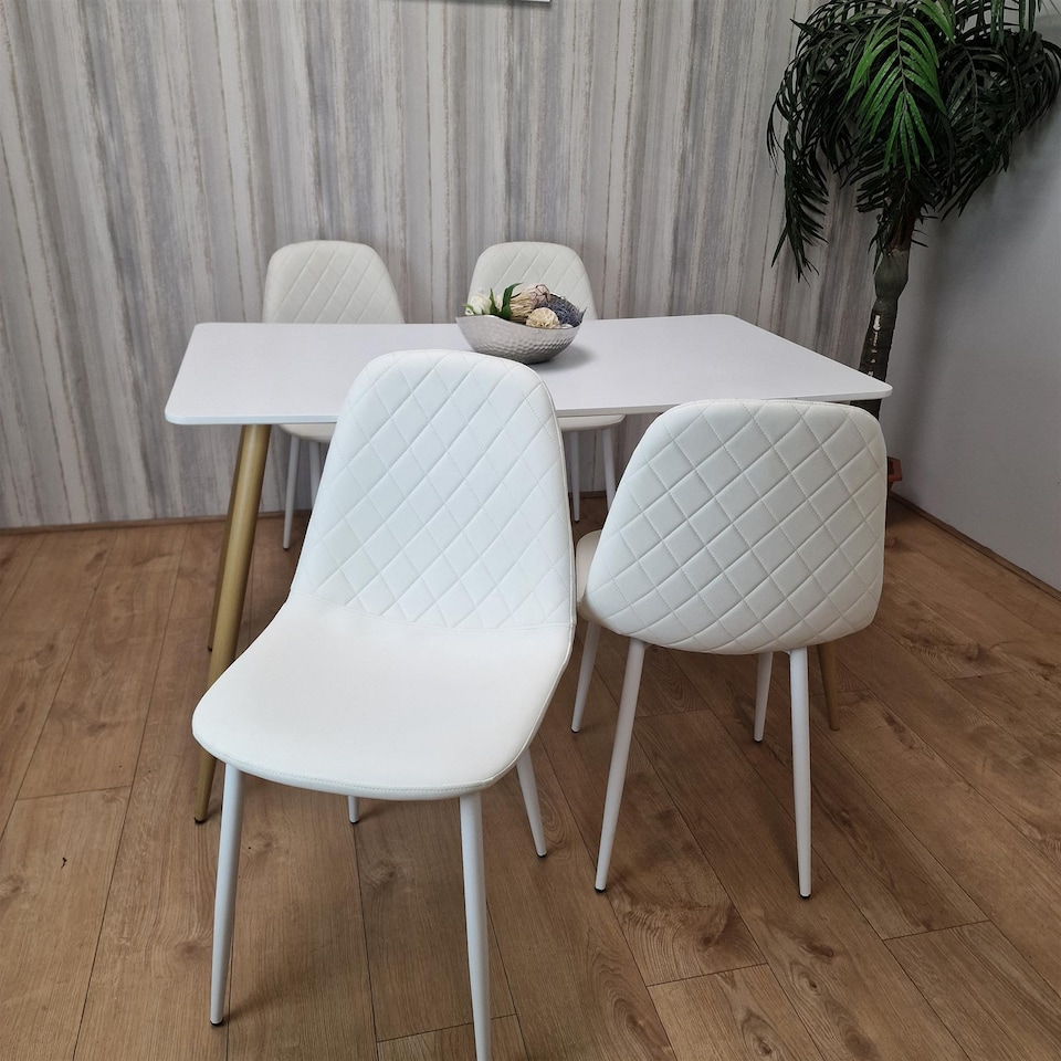 image 1 of Modern Rectangle White Dining Table Set With 4 White Chairs Dining Room Furniture