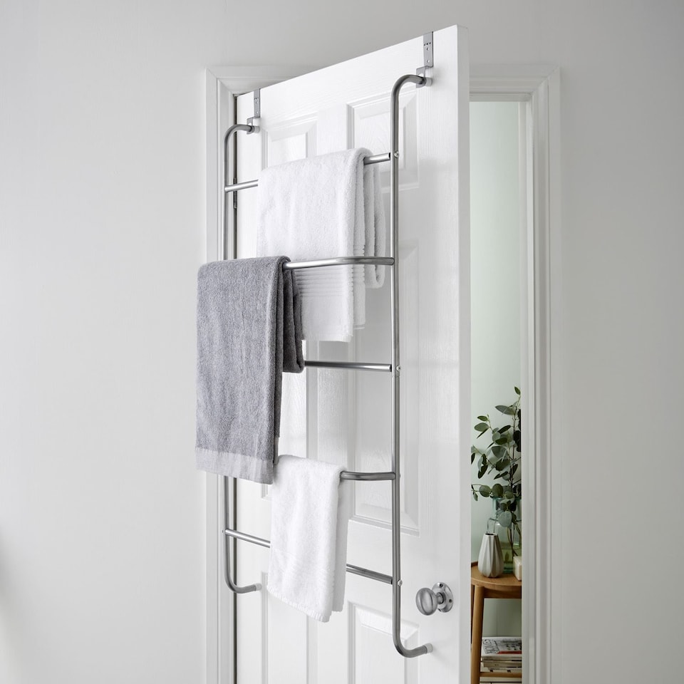 image 1 of House of Home Towel Rail Over Door 5 Tier Clothes Airer Rack Hanger Holder Bathroom Storage