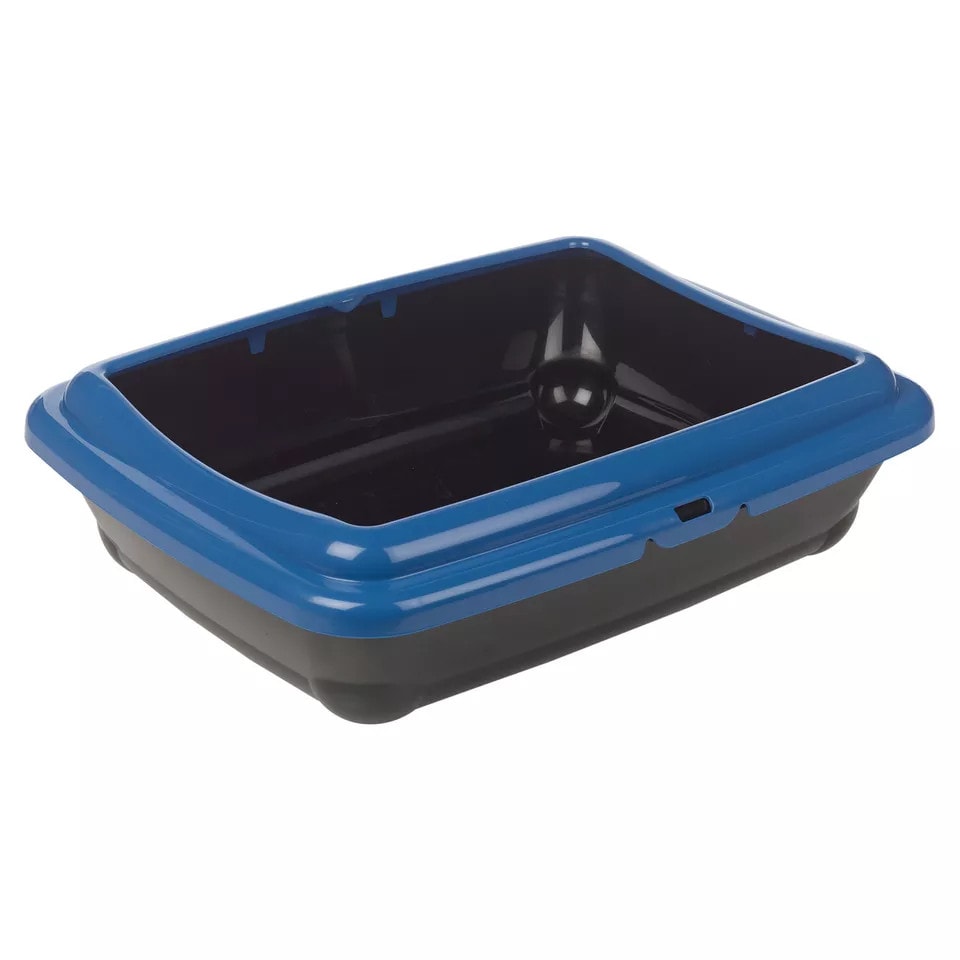 image 1 of Cat & Kitten Litter Tray with Scoop, Food & Water Bowl Set - Open Potty Pan | Black | 1