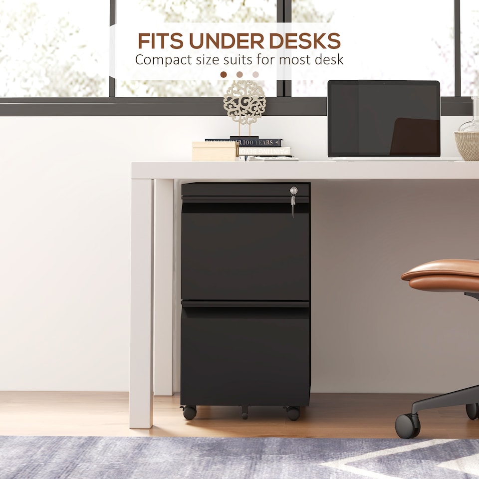 image 1 of Vinsetto 2-Drawer Mobile Filing Cabinet, Steel Lockable File Cabinet for Letter, A4 and Legal Size, Pre-Assembled Body, Black