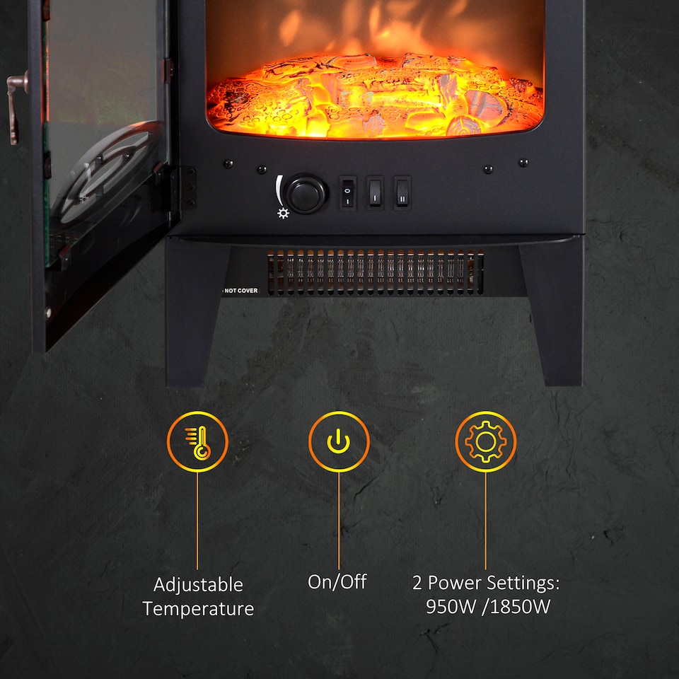 image 1 of HOMCOM Electric Fireplace Freestanding w/Realistic Flame Effect, Black
