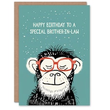 Special Brother in Law Cheeky Chimp Nerd Chimpanzee Monkey Birthday Card