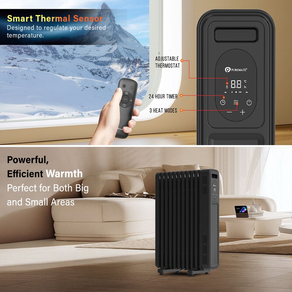 image 1 of 2300W Oil Filled Radiator with Remote Control Black