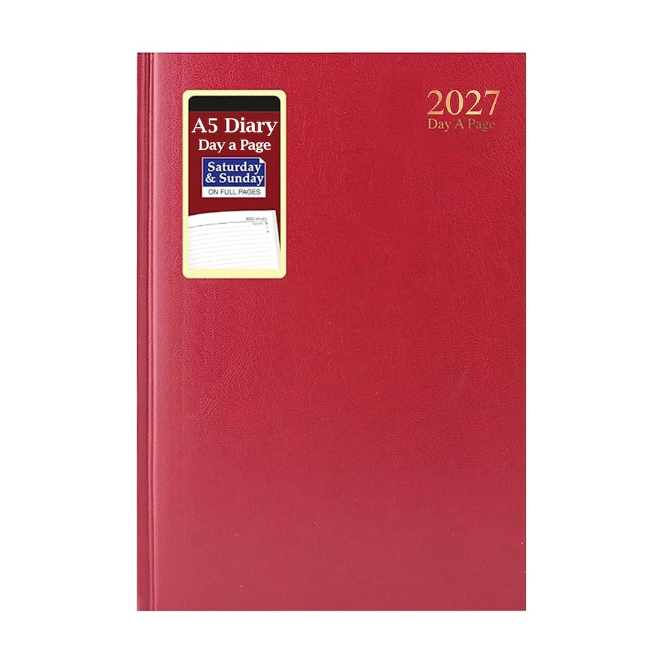 image 1 of MantraRaj 2027 Diary A5 Day a Page Hardback Casebound Cover Desk Diary Organiser Planner Red