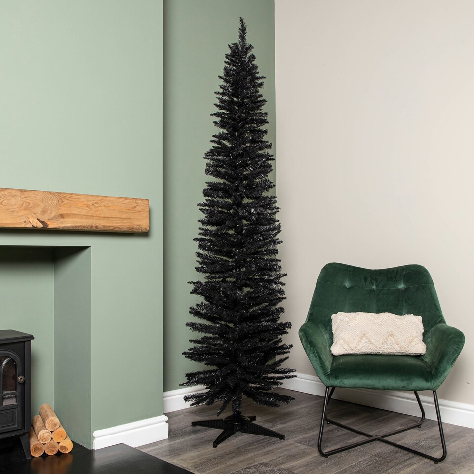 image 1 of 7ft (2.1m) Black Pencil Pine Artificial Christmas Tree with 401 Tips