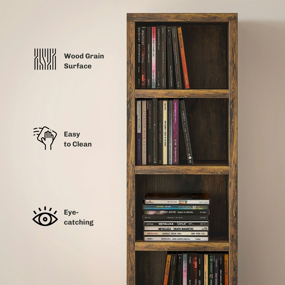 image 1 of HOMCOM 204 CD Storage Tower Tall Bookcase Bookshelf with Cubes Rustic Brown