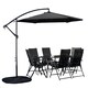 image 1 of Outdoor 6 Person Rectangular Glass Top Garden Dining Table Chairs With Black Banana Parasol and Base