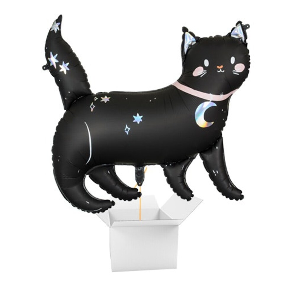 Black Celestial Cat Giant Helium Foil Balloon - Inflated Balloon in a Box