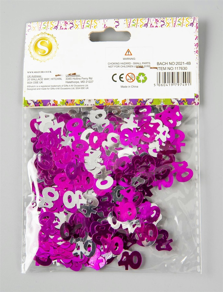 image 1 of 40th Birthday Confetti Pink & Silver 1 pack x 14 grams birthday decoration Foil Metallic 1 pack