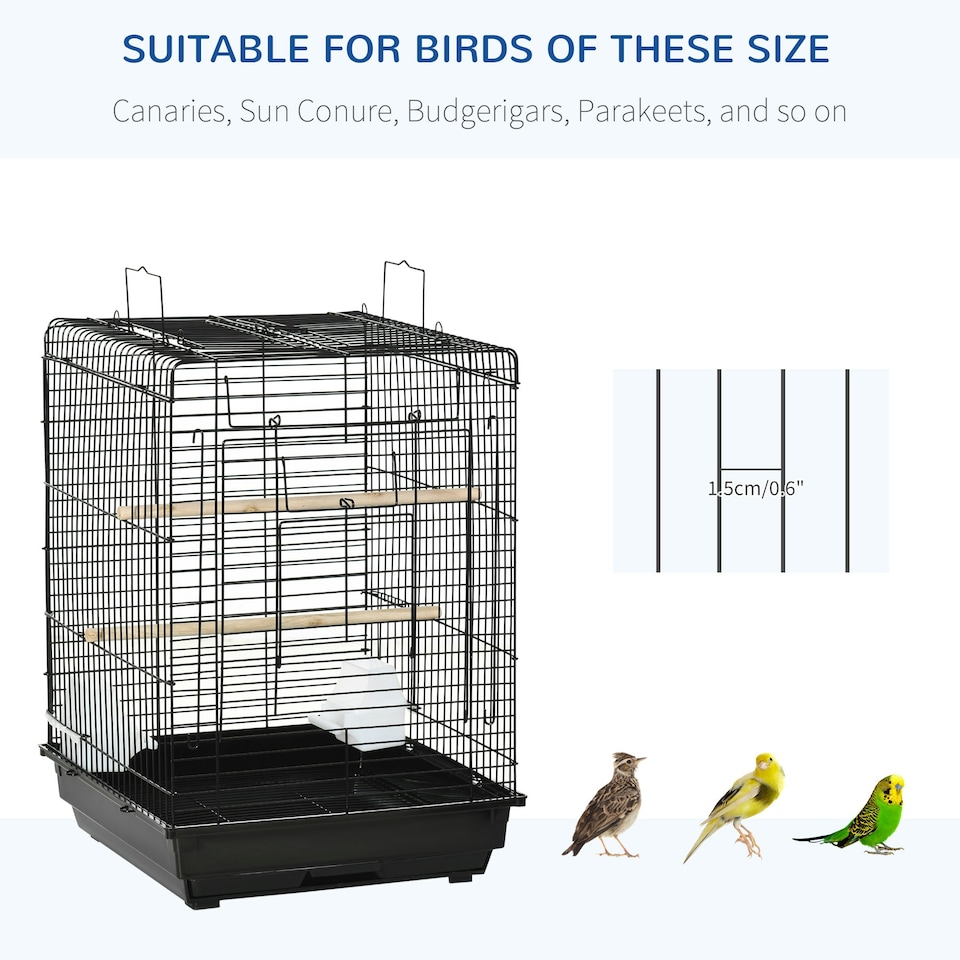 image 1 of PawHut 59cm Bird Cage with Openable Top, Stand, Tray, Handles, Feeding Bowls