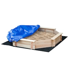 Outsunny Kids Wooden Sand Pit Children Sandbox with Cover Outdoor Playset