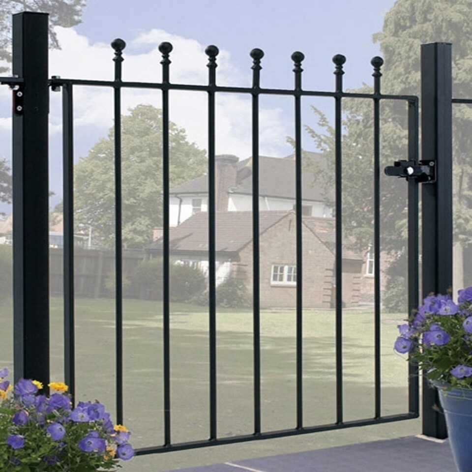 Manor Higher Flat Top Single Gate - Solid Steel - Fits Gap of 914 mm x 1220 mm High - Electro Galvanised/Black Powder Coated Black