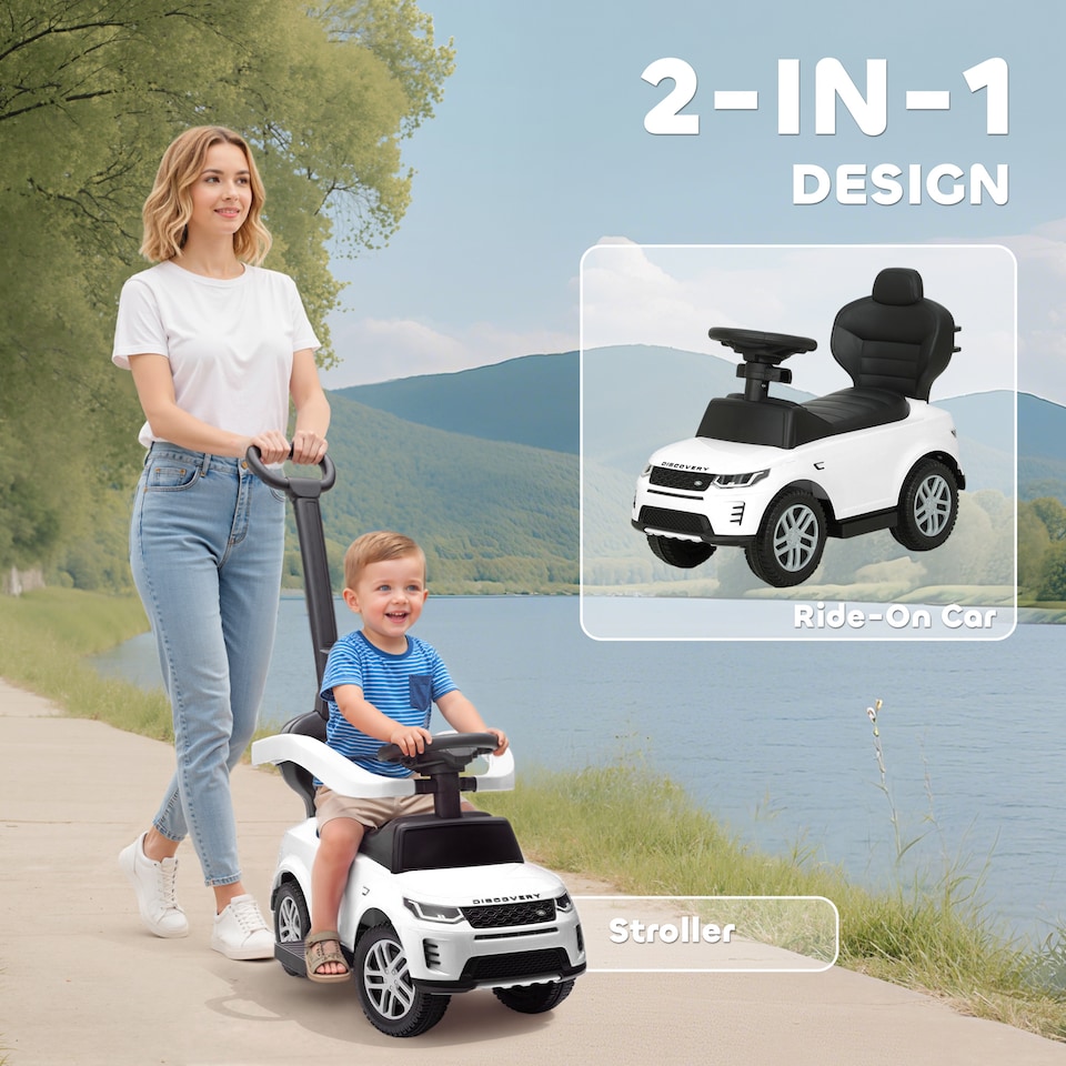 image 1 of AIYAPLAY Land Rover Licensed Baby Push Car, 2-in-1 Ride on Car, White