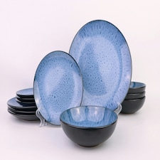 12pc Reactive Glaze Blue Dinner Set