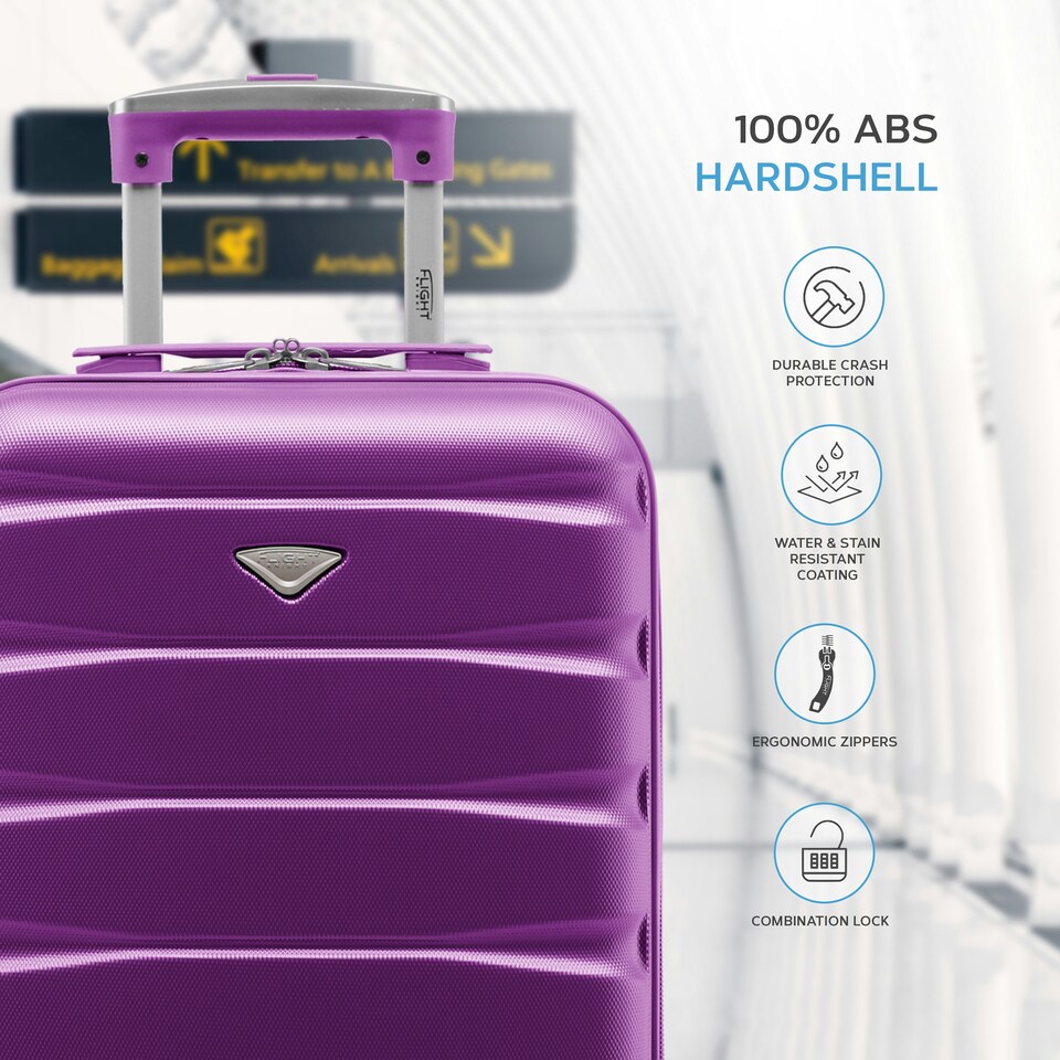 image 1 of 55x35x20cm Carry On Cabin Hard Shell Suitcase - 100+ Airlines Approved Including EasyJet (Paid), British Airways, Ryanair (Priority), TUI Purple | Purple | Cabin Bag
