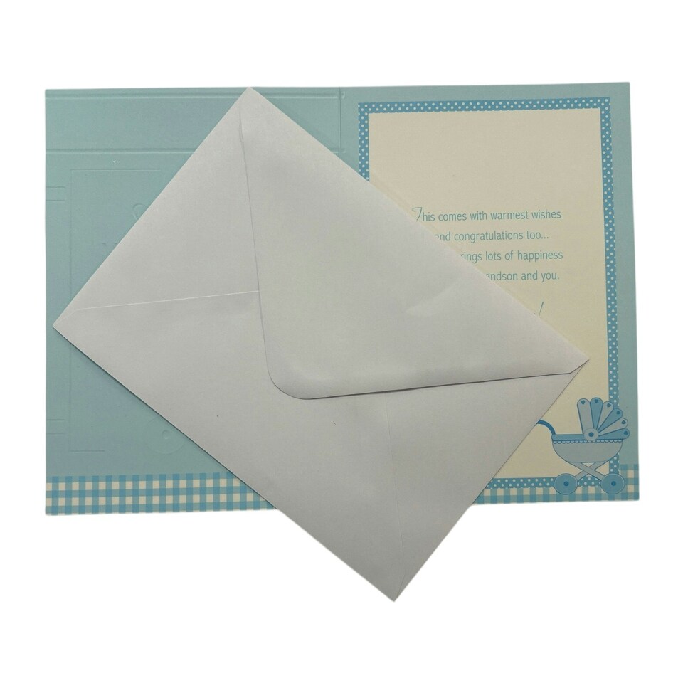 image 1 of On Birth Of Grandson Blue Pram Design Congratulations Card