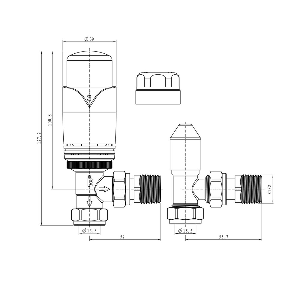 image 1 of Derry Bold - Black Nickel Thermostatic Radiator Valve & Lockshield Angled 10mm