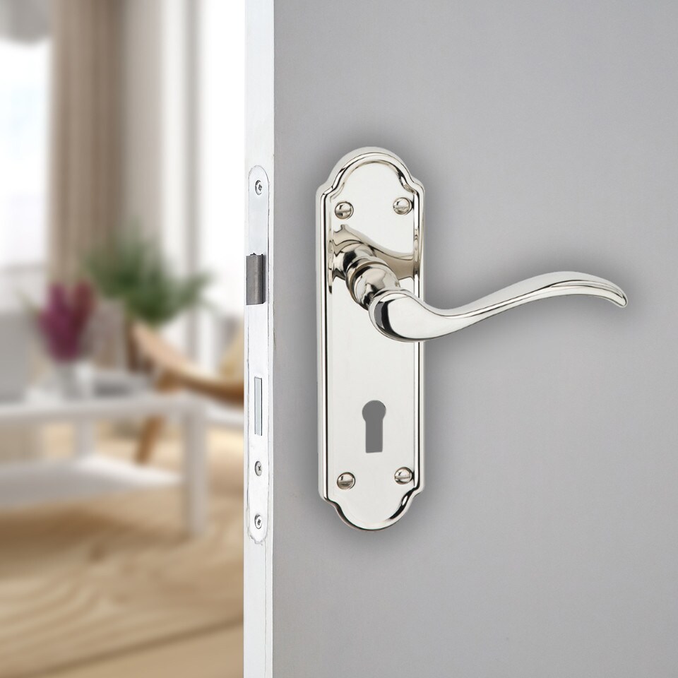 image 1 of Lisbon Metal Lever Latch Door Handles Set Rose Internal & External | Silver | Polished Nickel Keyhole | Set of 4