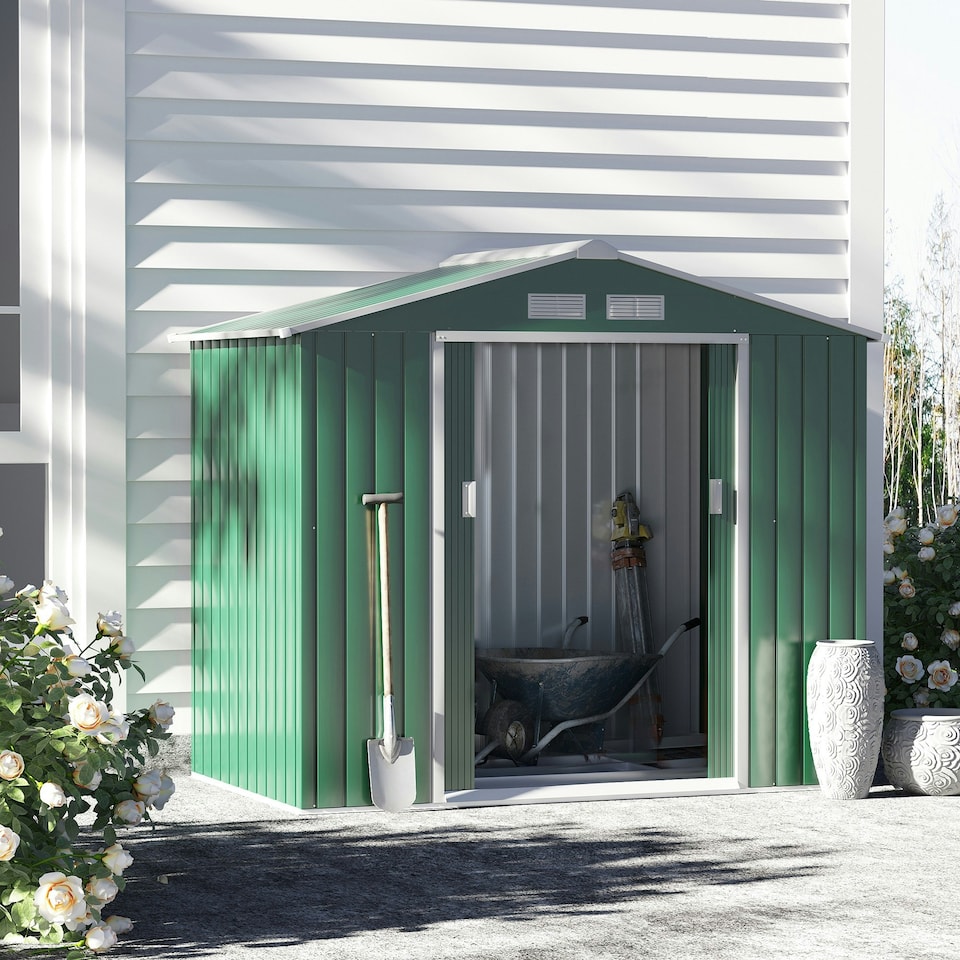 image 1 of Outsunny 7 x 4ft Garden Shed Storage with Foundation and Vents, Green