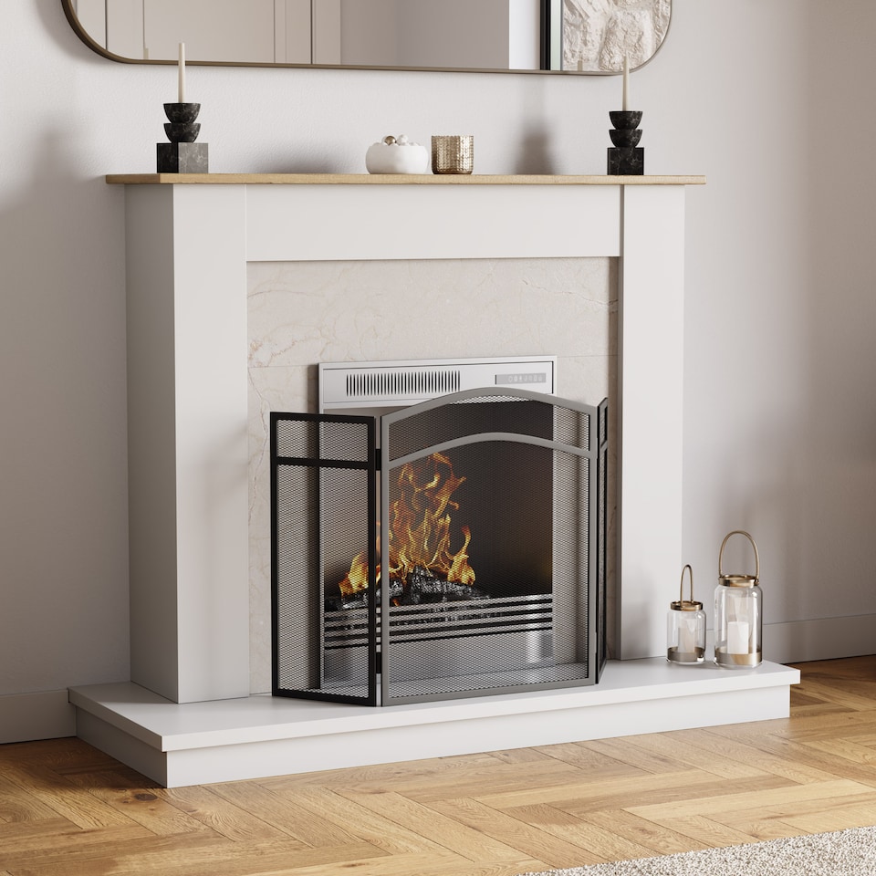 image 1 of Fire Vida Milton 3 Panel Fire Guard Folding Fireside Fireplace Screen Accessory, Black