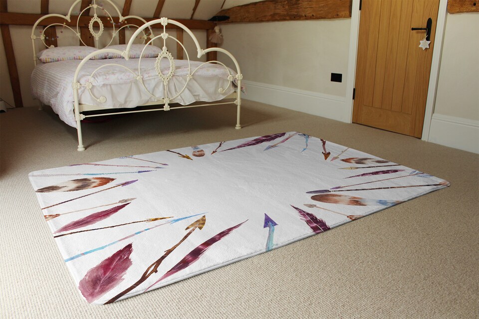 image 1 of Watercolor Boho Chic With Feathers And Arrows Rug | Multi