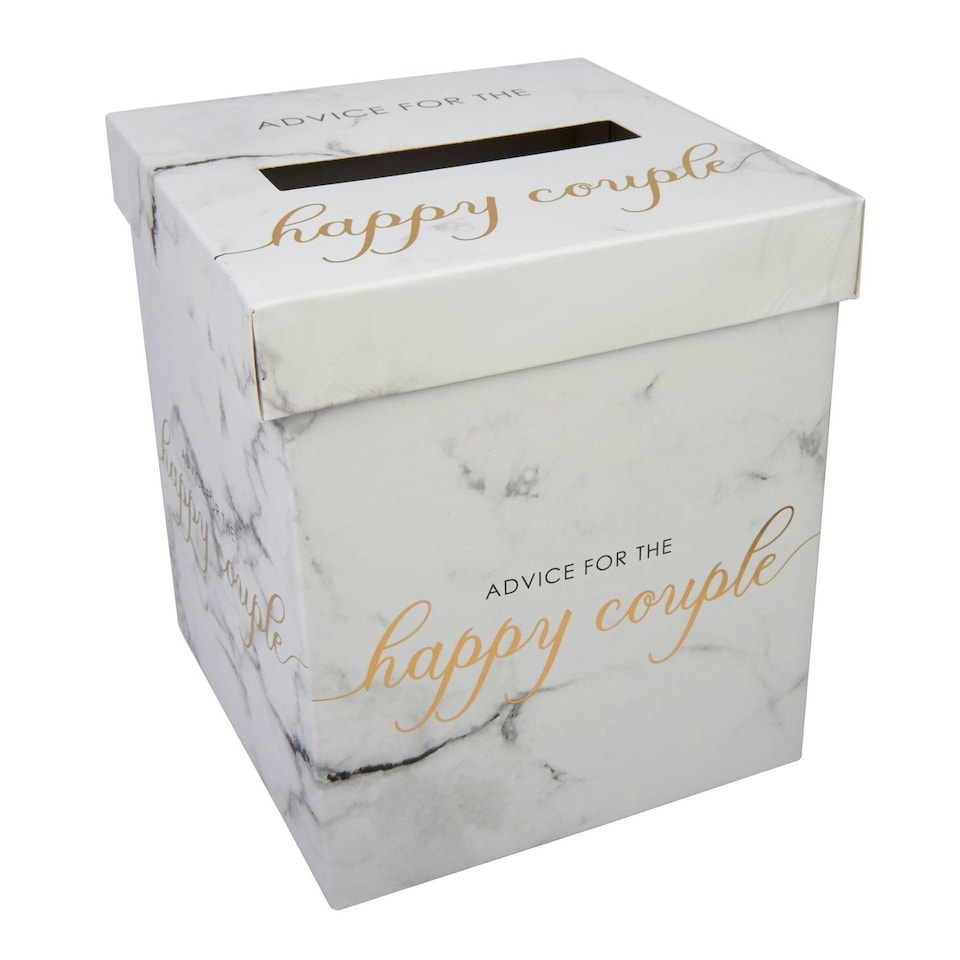 Neviti Happy Couple Marble Wedding Post Box - White/Gold - One Size