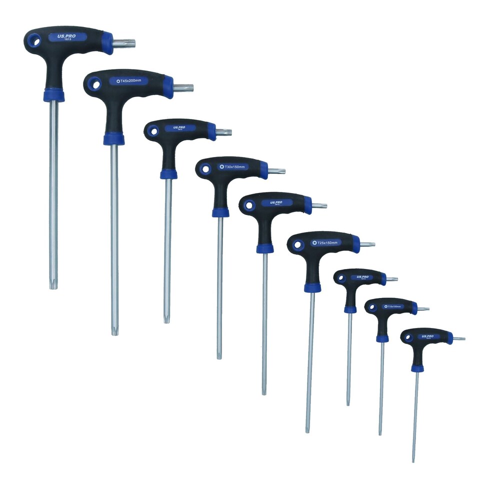 image 1 of Torx Star Security Torx T Bar Handled Set TRX T10 - T50 9pc