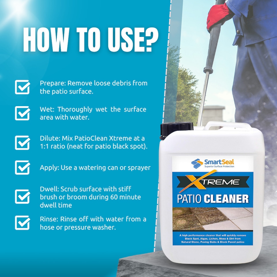 image 1 of Smartseal - Patio Cleaner Xtreme, Black Spot Patio Cleaner, Dirt and Algae Killer - Block Paving, Natural Stone Cleaner, 2X 5L