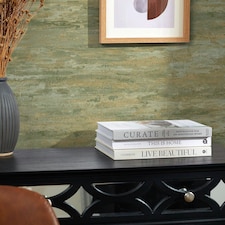 Seychelles Wallpaper in Green and Gold Multi