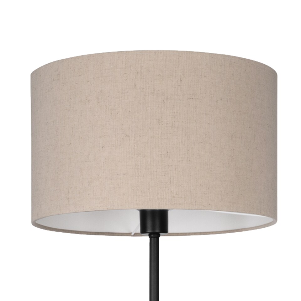 image 1 of EGLO Feniglia Natural Linen Drum-Shaped Floor Lamp | Black
