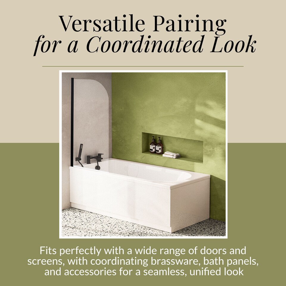 image 1 of Single Ended Straight Shower Bath with Leg Set, 1600mm x 700mm - White | White | White | 1