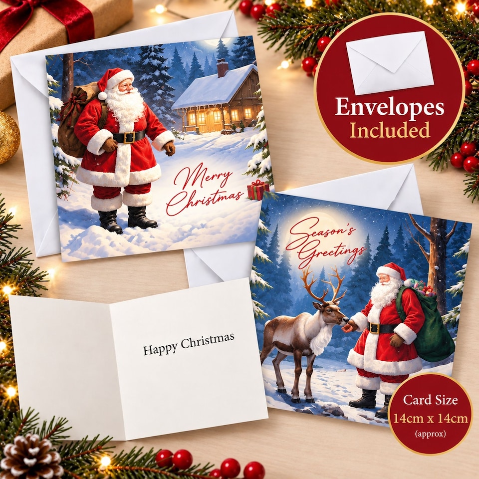 image 1 of 24 Christmas Cards With Envelopes Father Christmas and Reindeer