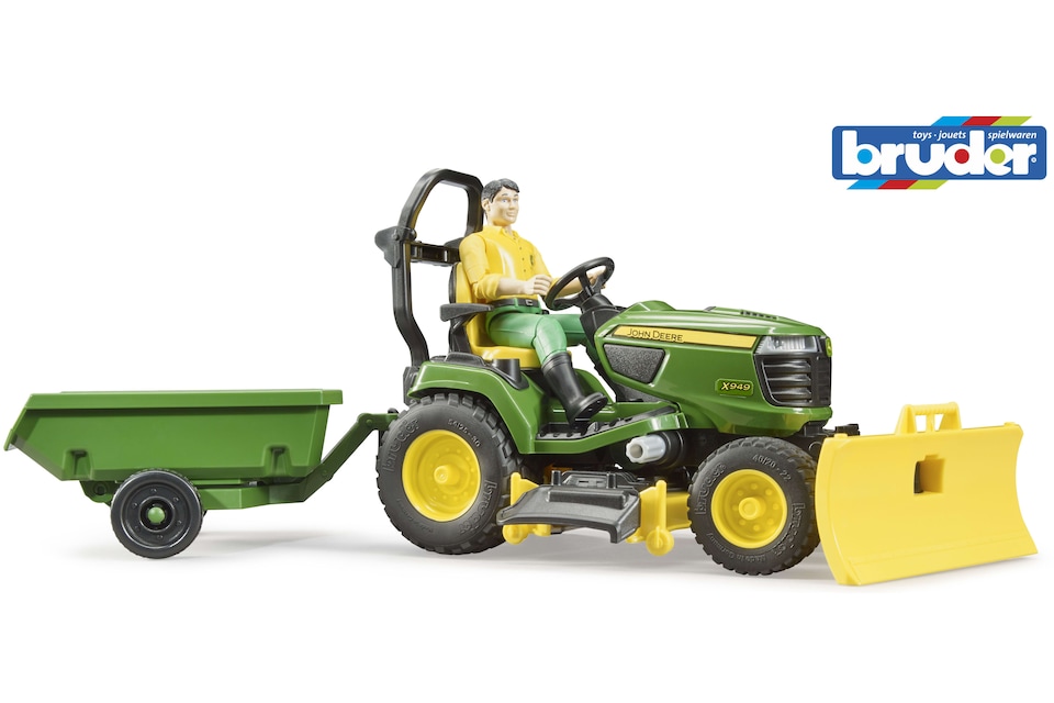 image 1 of Bruder bworld John Deere Lawn tractor with trailer and gardener Farm Tractor Model