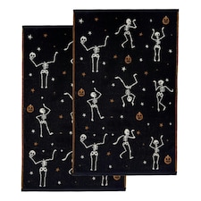 Luxury Halloween Hand Towels Pack of 2 - 100% Cotton Spooky Tea Towels Black | Skeletons